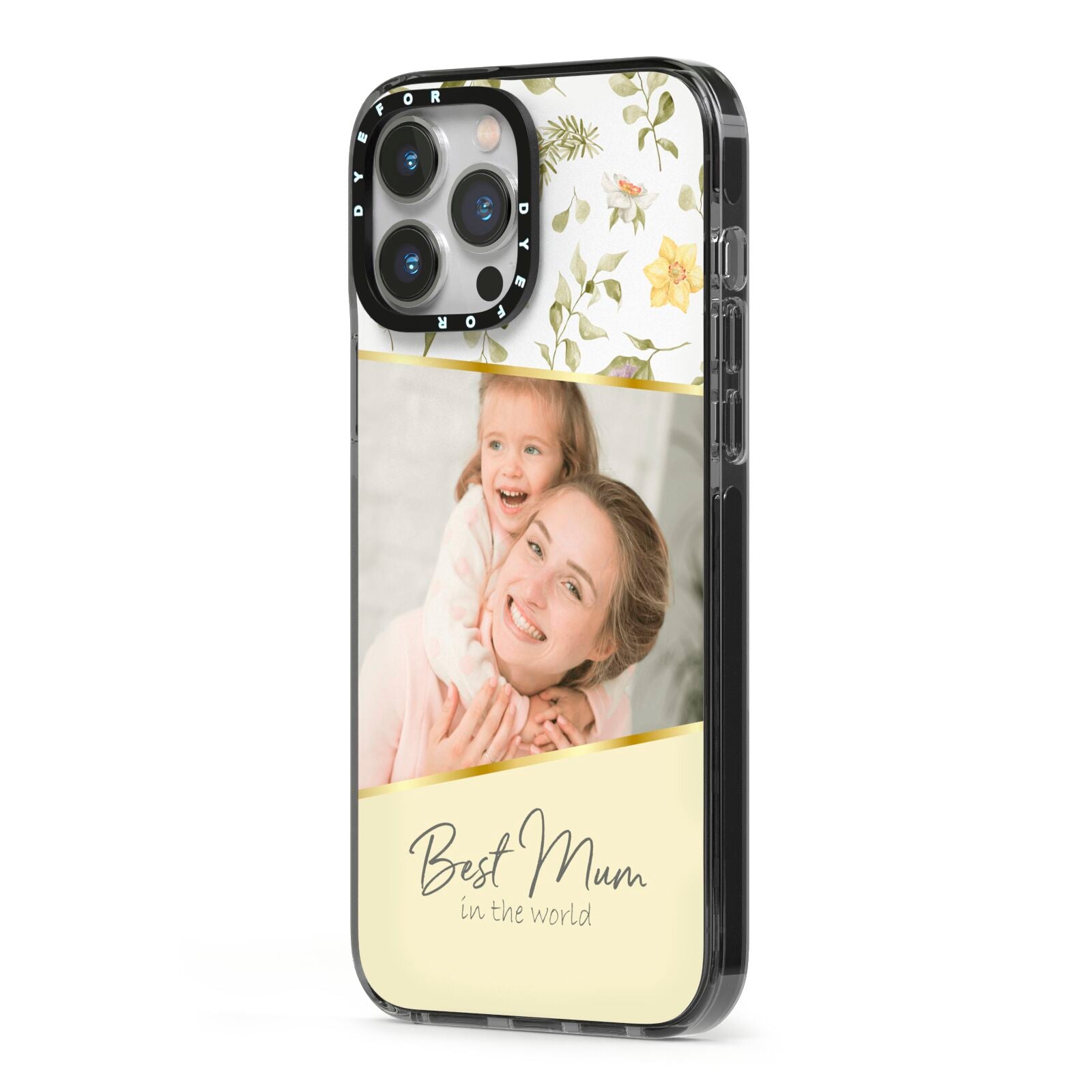 Personalised Best Mum iPhone 13 Pro Max Black Impact Case Side Angle on Silver phone
