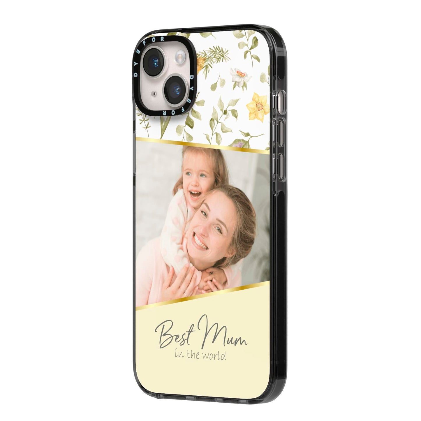 Personalised Best Mum iPhone 14 Plus Black Impact Case Side Angle on Silver phone