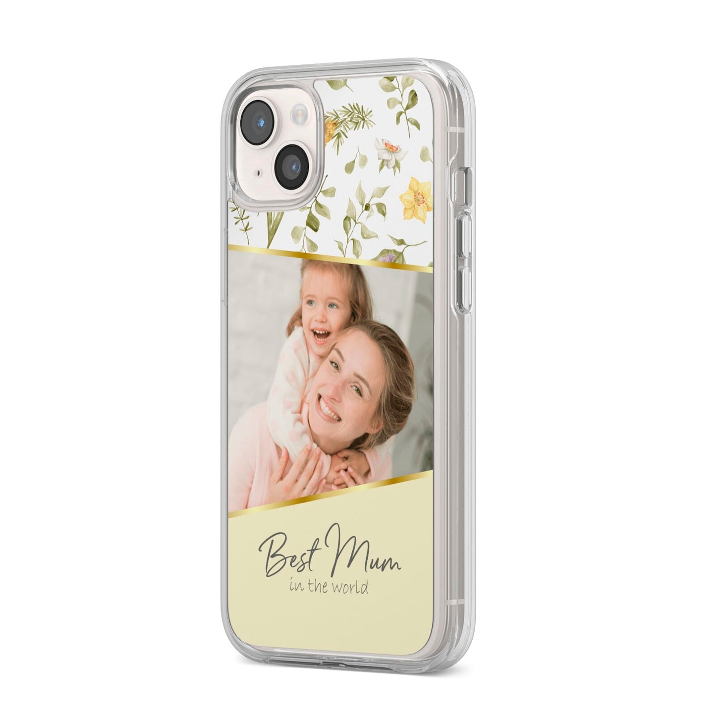 Personalised Best Mum iPhone 14 Plus Clear Tough Case Starlight Angled Image