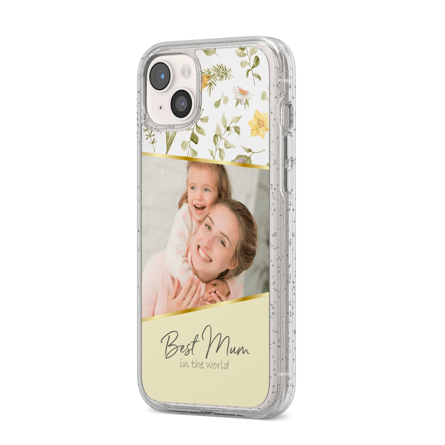 Personalised Best Mum iPhone 14 Plus Glitter Tough Case Starlight Angled Image