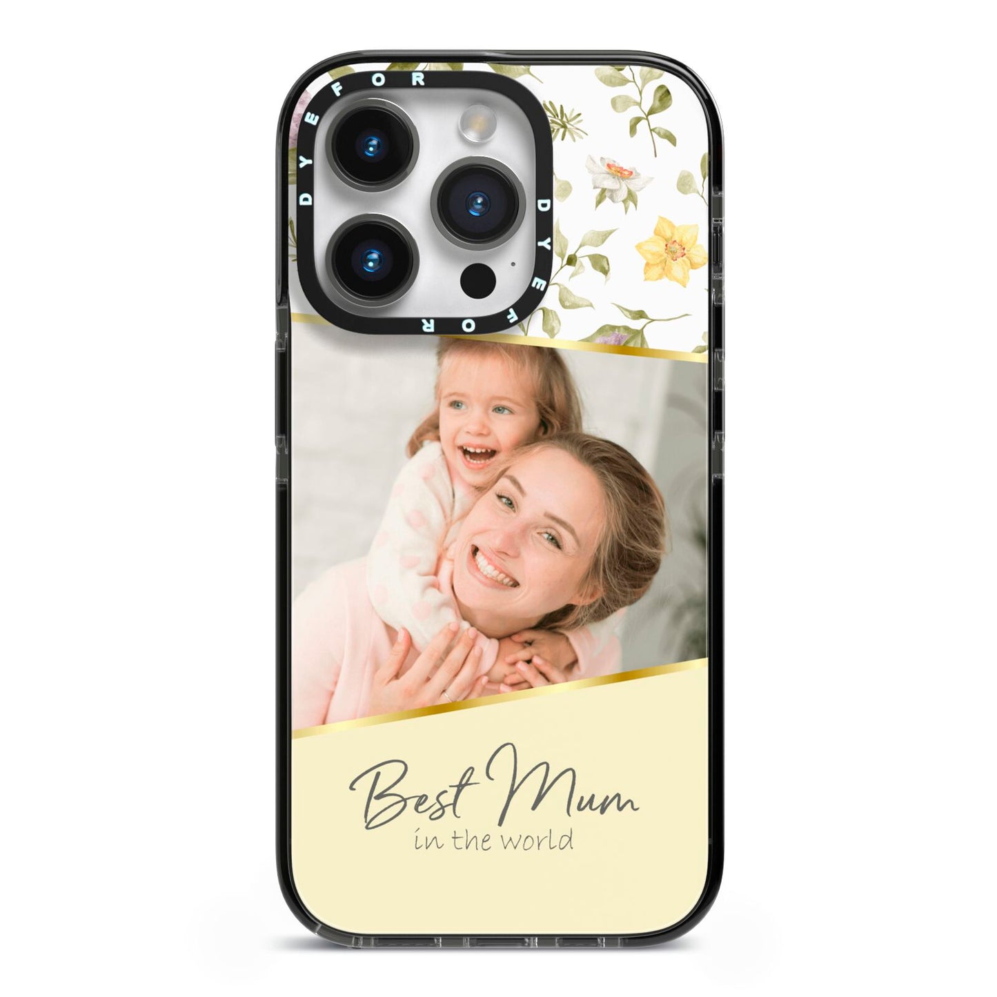 Personalised Best Mum iPhone 14 Pro Black Impact Case on Silver phone