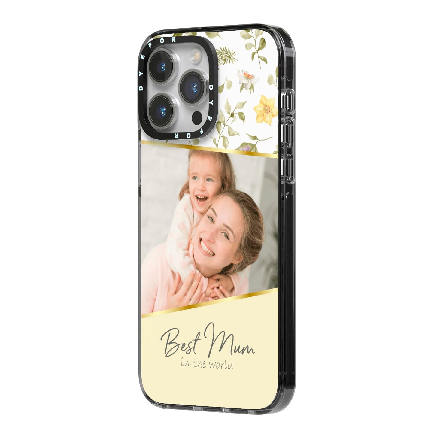 Personalised Best Mum iPhone 14 Pro Max Black Impact Case Side Angle on Silver phone