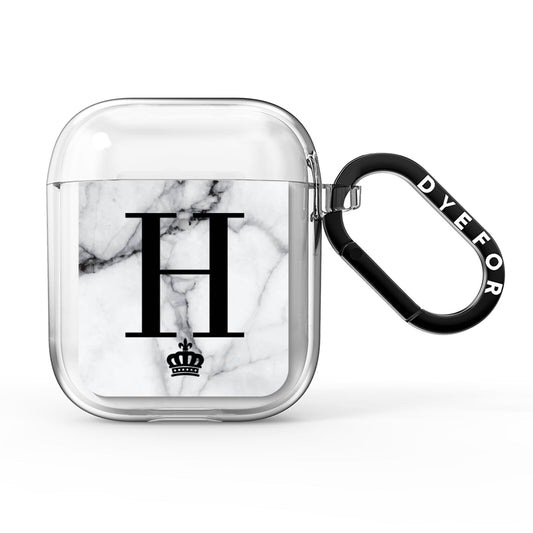 Personalised Big Initials Crown Marble AirPods Clear Case