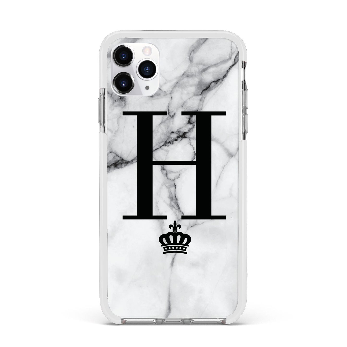 Personalised Big Initials Crown Marble Apple iPhone 11 Pro Max in Silver with White Impact Case