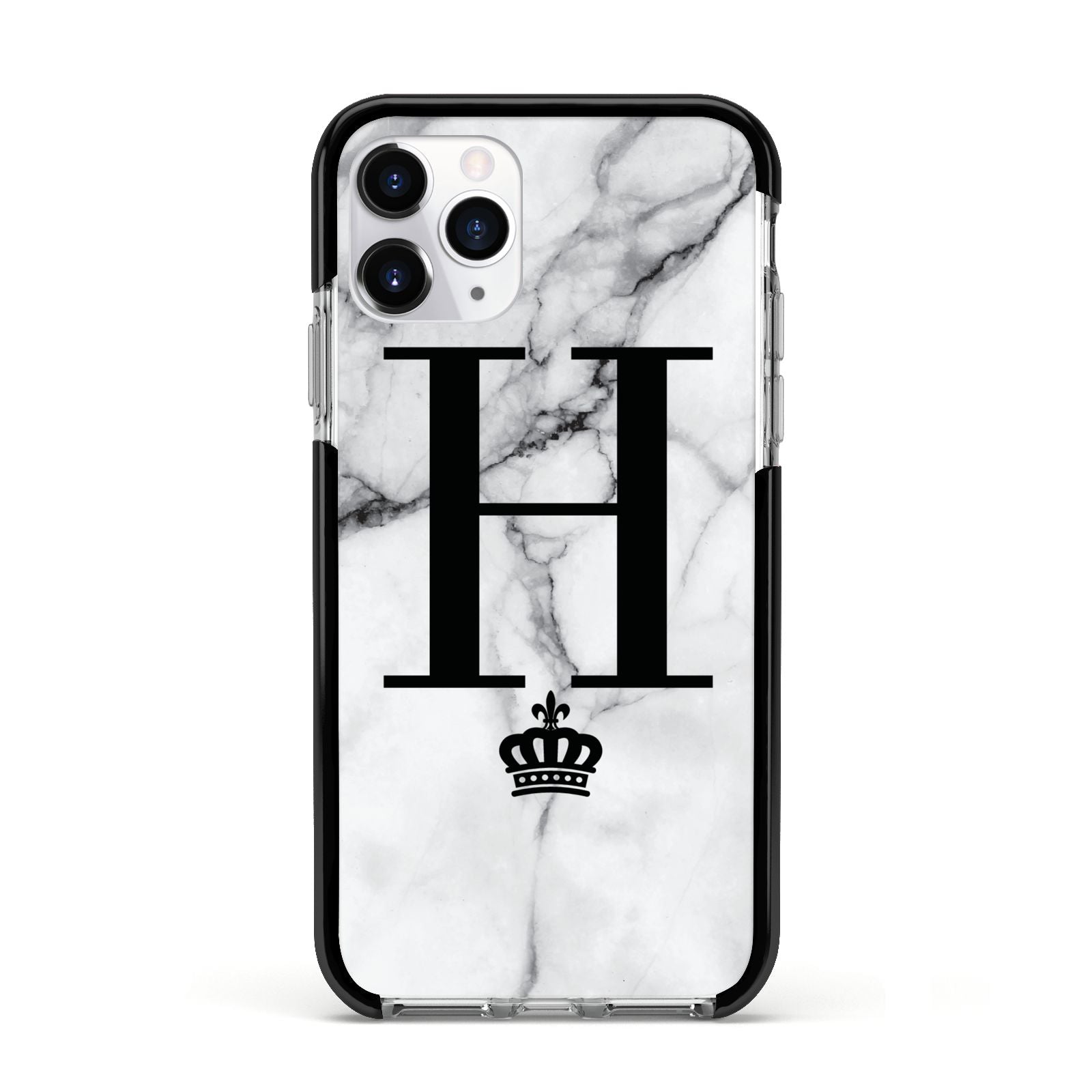 Personalised Big Initials Crown Marble Apple iPhone 11 Pro in Silver with Black Impact Case