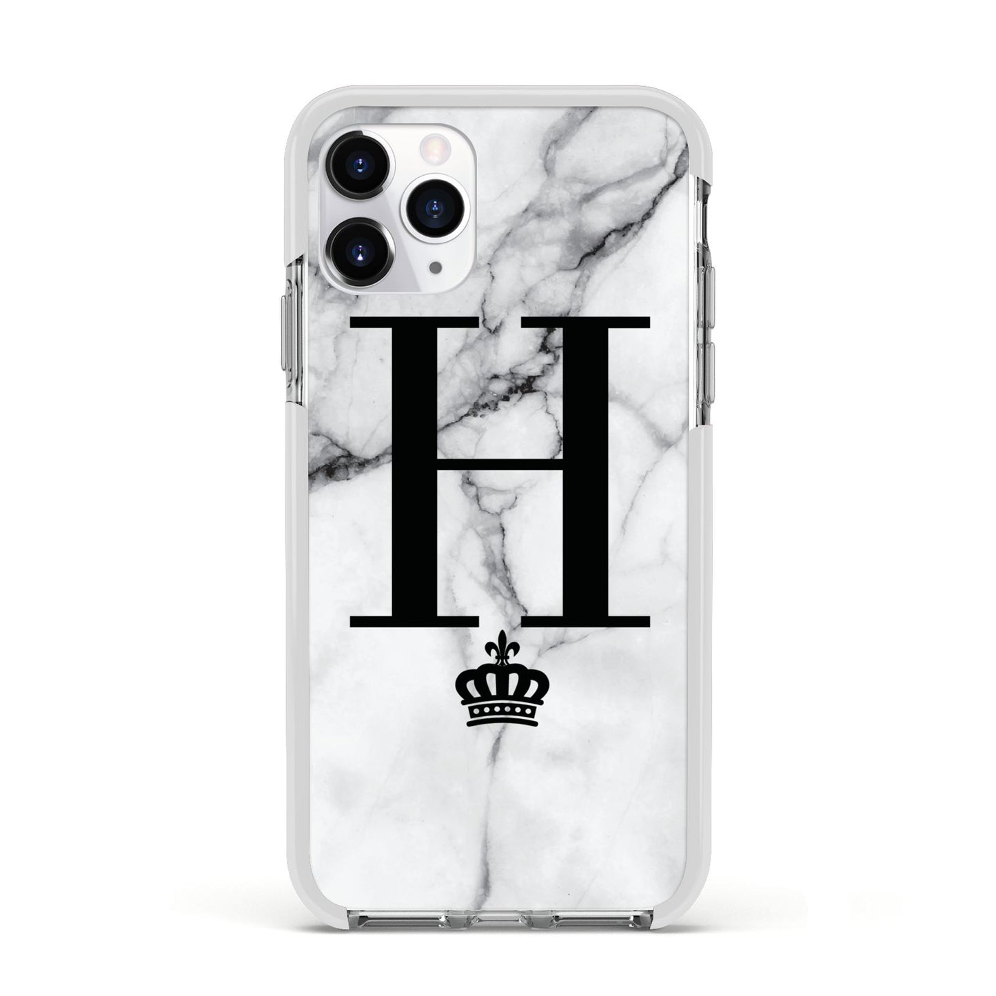 Personalised Big Initials Crown Marble Apple iPhone 11 Pro in Silver with White Impact Case