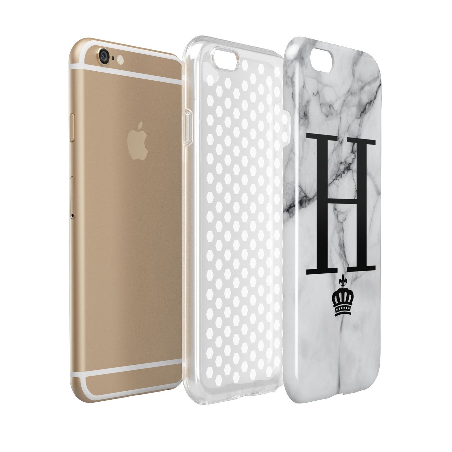 Personalised Big Initials Crown Marble Apple iPhone 6 3D Tough Case Expanded view