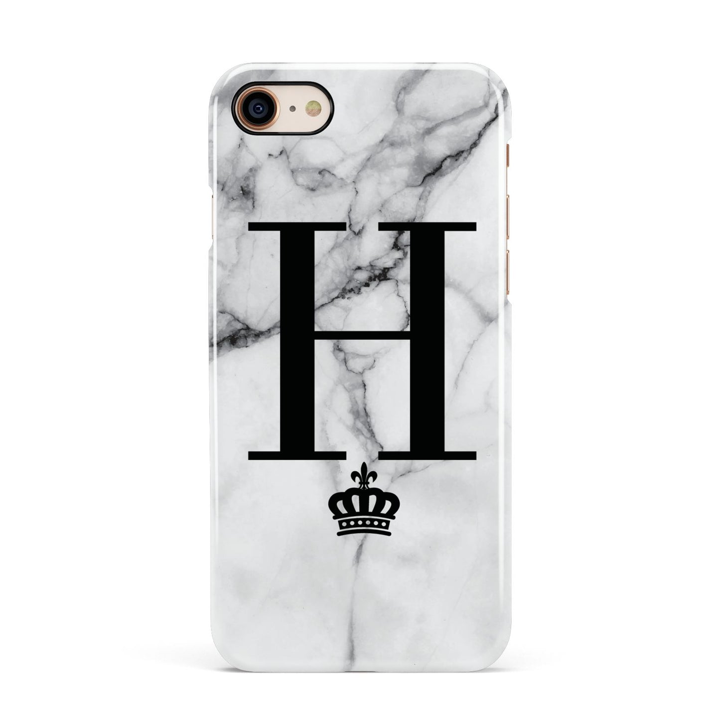 Personalised Big Initials Crown Marble Apple iPhone 7 8 3D Snap Case