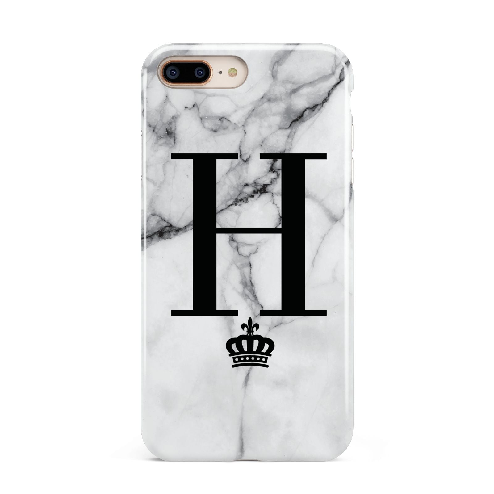 Personalised Big Initials Crown Marble Apple iPhone 7 8 Plus 3D Tough Case