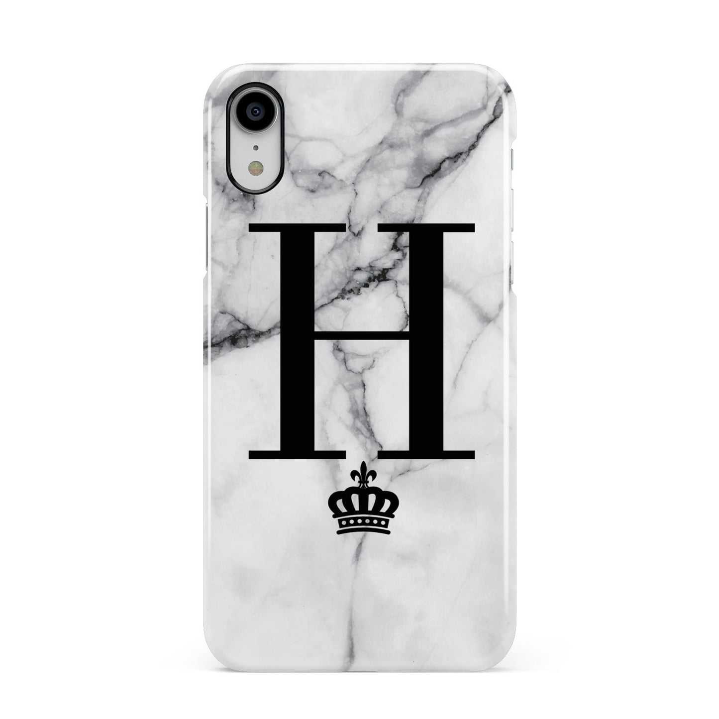 Personalised Big Initials Crown Marble Apple iPhone XR White 3D Snap Case