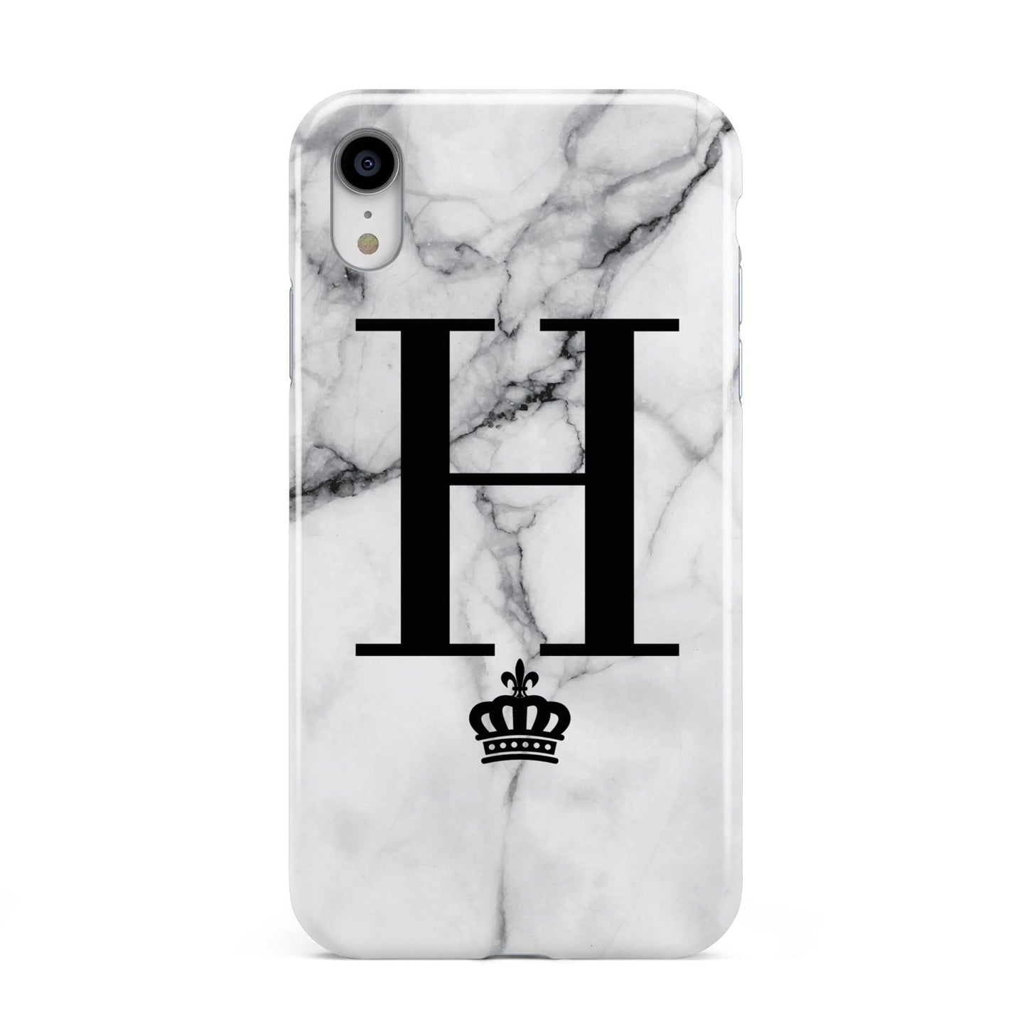 Personalised Big Initials Crown Marble Apple iPhone XR White 3D Tough Case