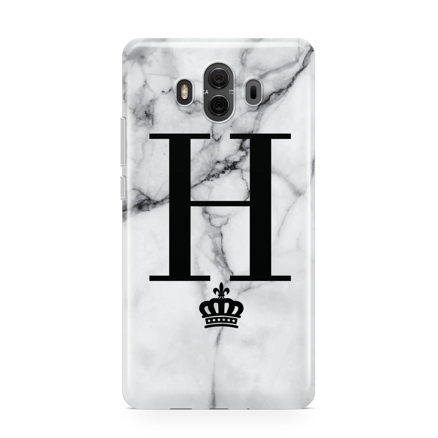 Personalised Big Initials Crown Marble Huawei Mate 10 Protective Phone Case