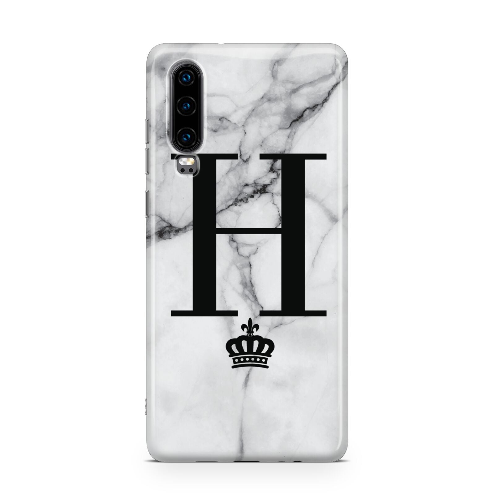 Personalised Big Initials Crown Marble Huawei P30 Phone Case