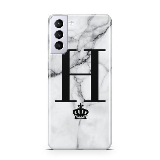 Personalised Big Initials Crown Marble Samsung S21 Plus Phone Case