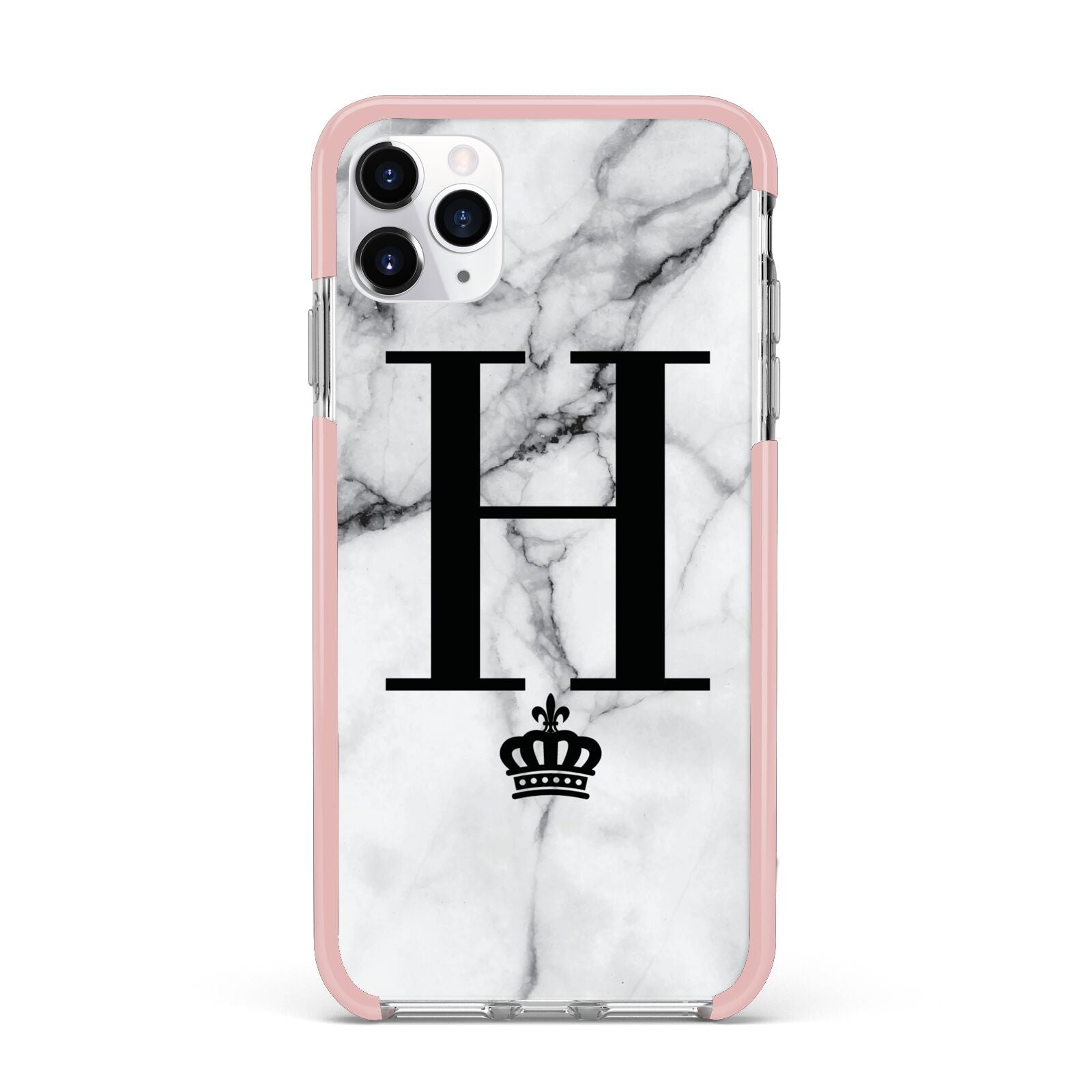 Personalised Big Initials Crown Marble iPhone 11 Pro Max Impact Pink Edge Case