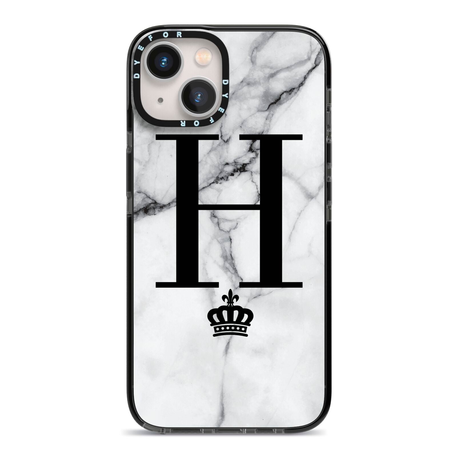 Personalised Big Initials Crown Marble iPhone 13 Black Impact Case on Silver phone