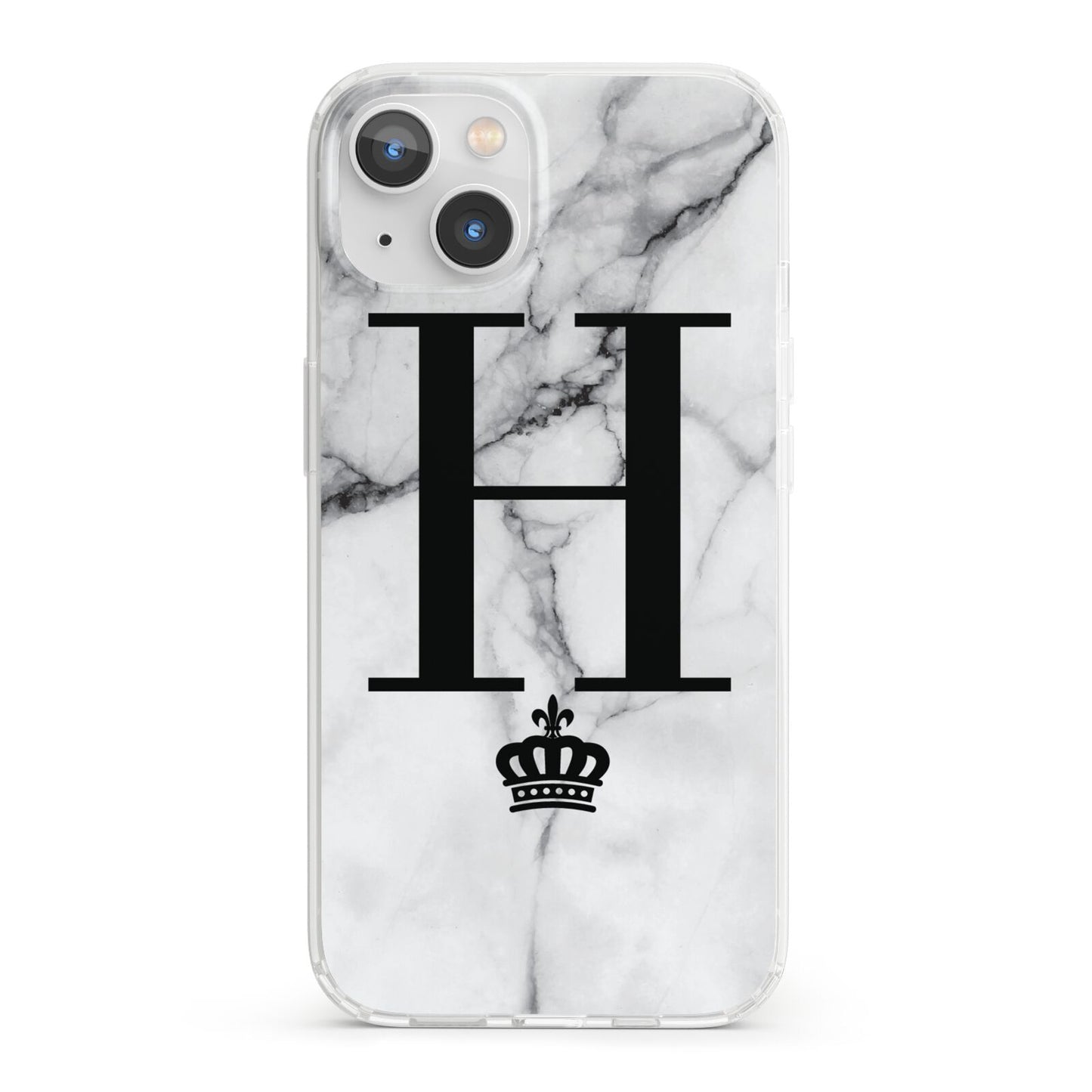 Personalised Big Initials Crown Marble iPhone 13 Clear Bumper Case