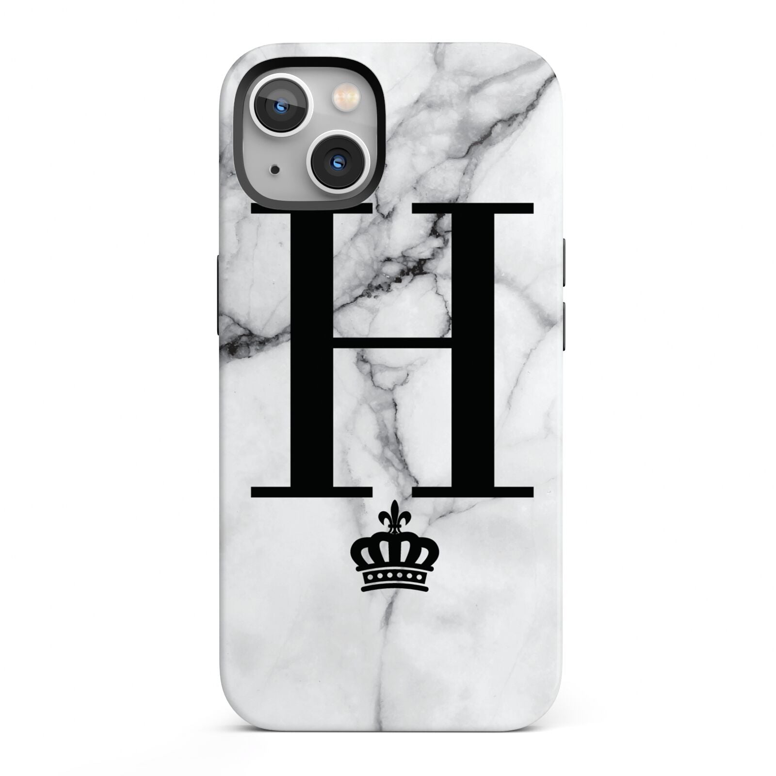 Personalised Big Initials Crown Marble iPhone 13 Full Wrap 3D Tough Case