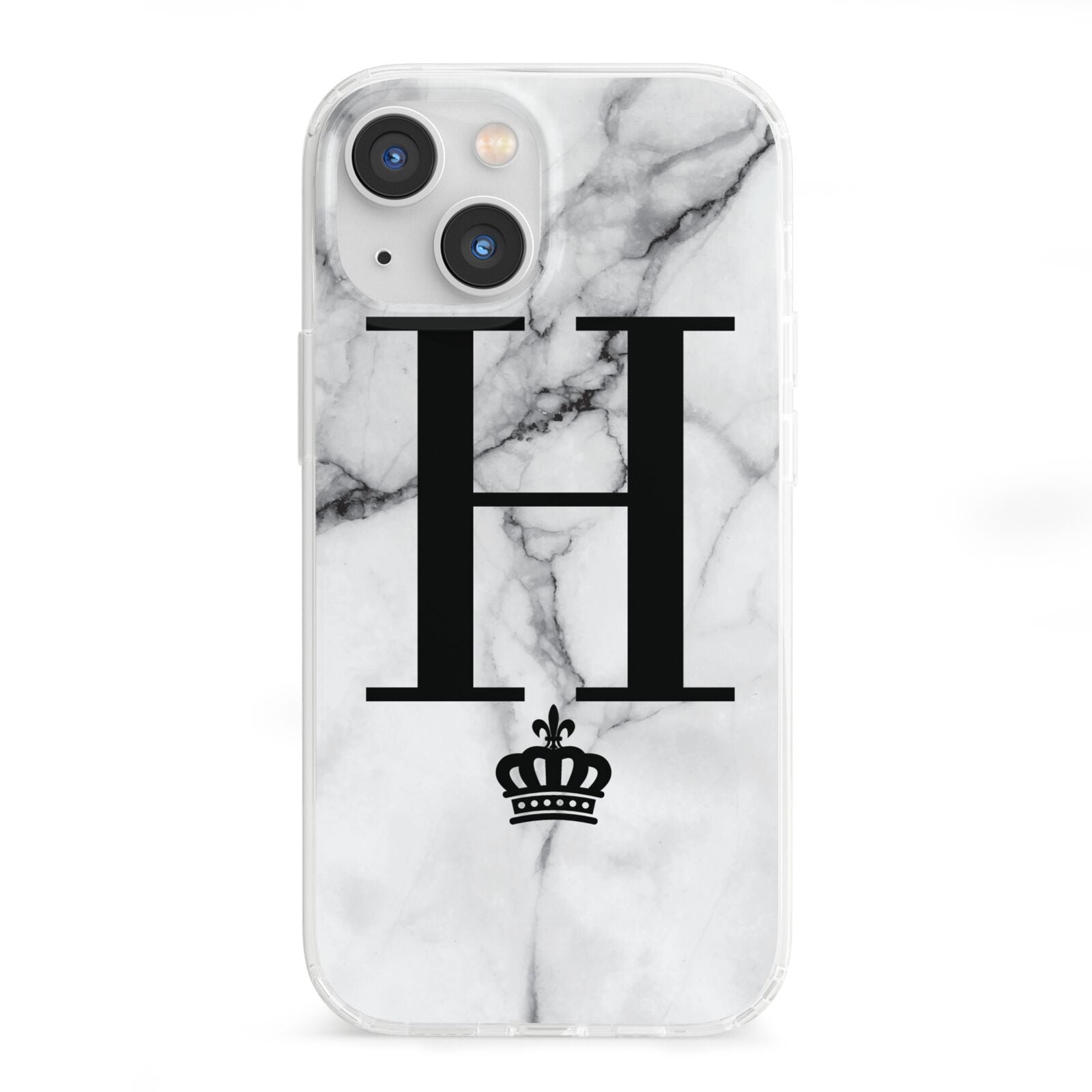 Personalised Big Initials Crown Marble iPhone 13 Mini Clear Bumper Case