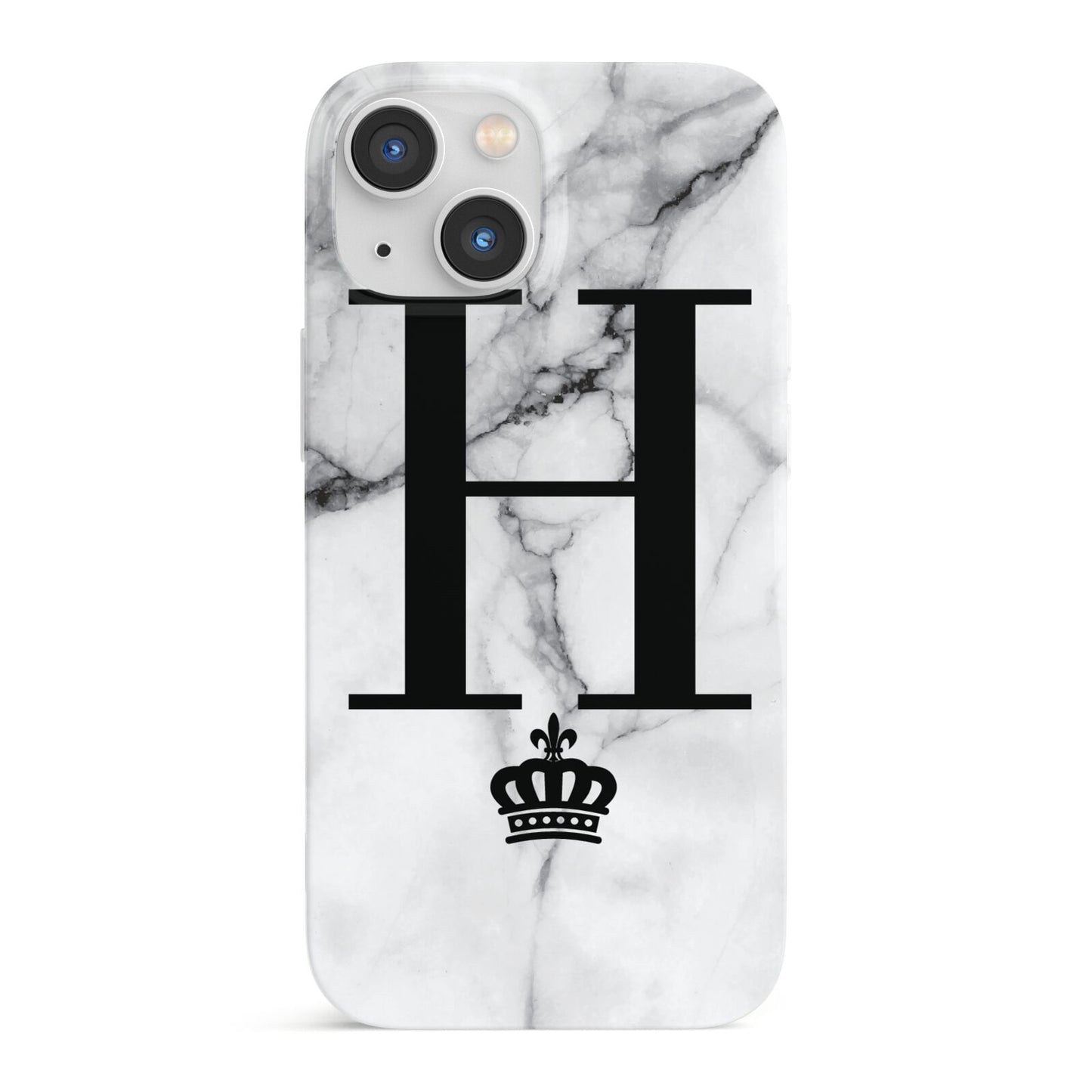 Personalised Big Initials Crown Marble iPhone 13 Mini Full Wrap 3D Snap Case