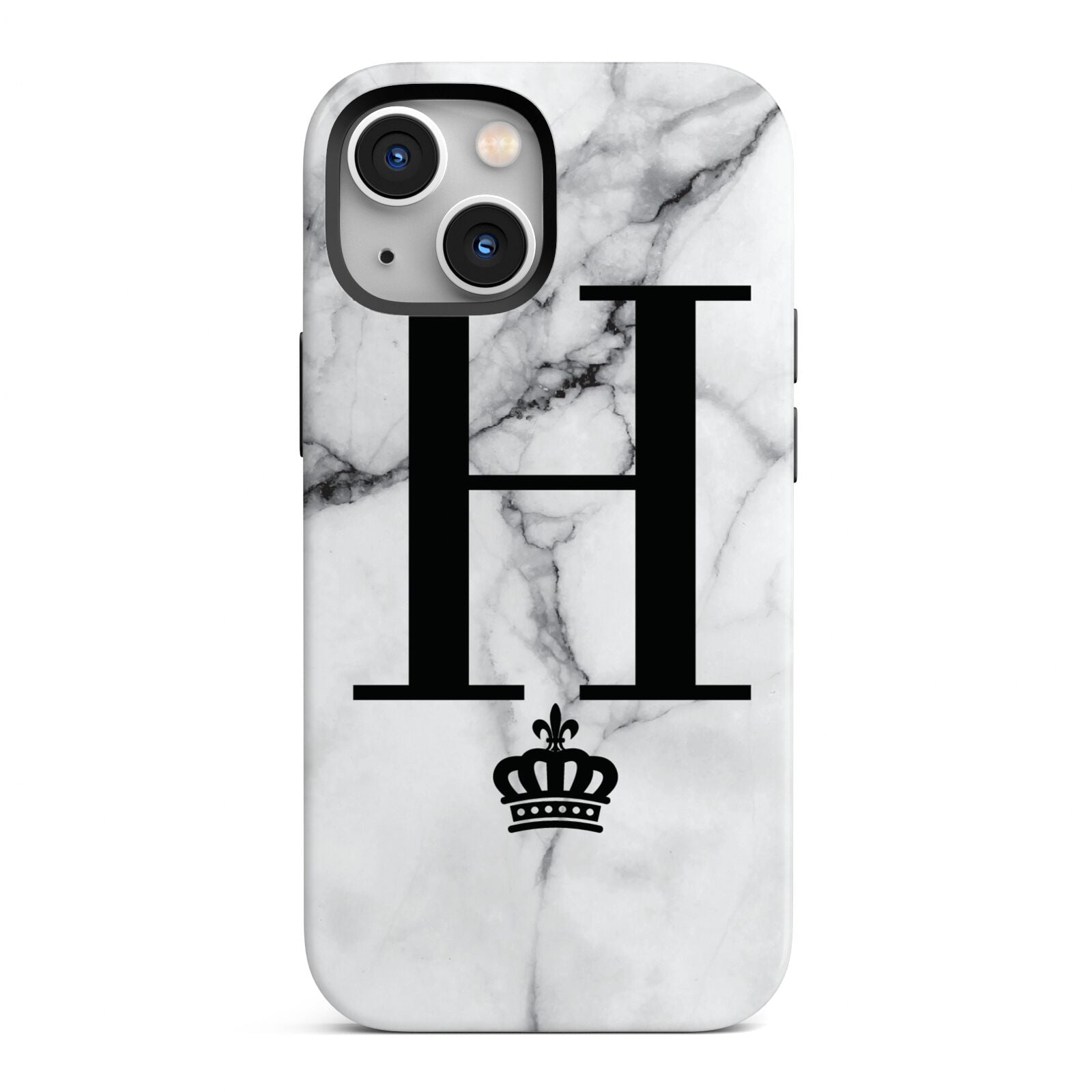 Personalised Big Initials Crown Marble iPhone 13 Mini Full Wrap 3D Tough Case