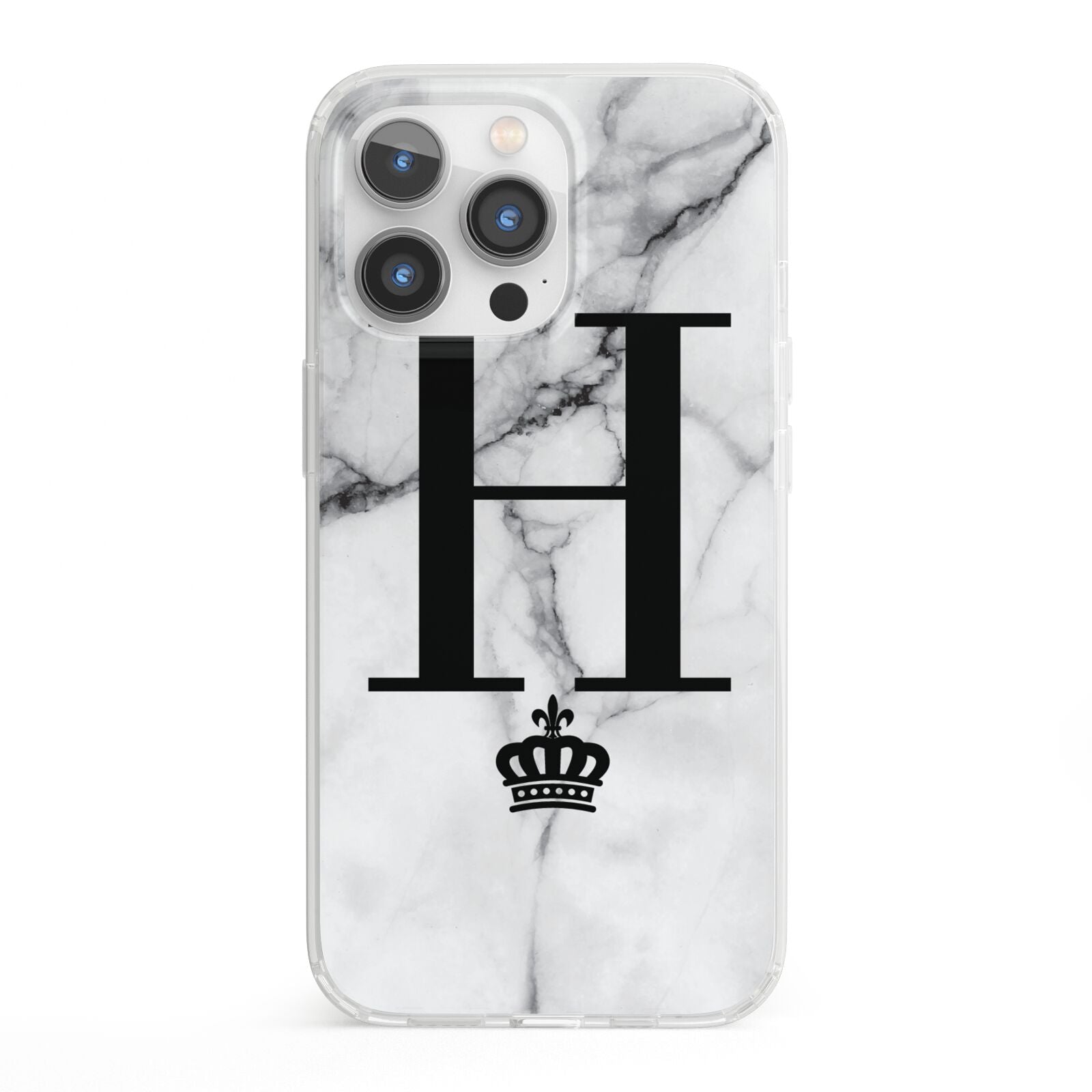 Personalised Big Initials Crown Marble iPhone 13 Pro Clear Bumper Case