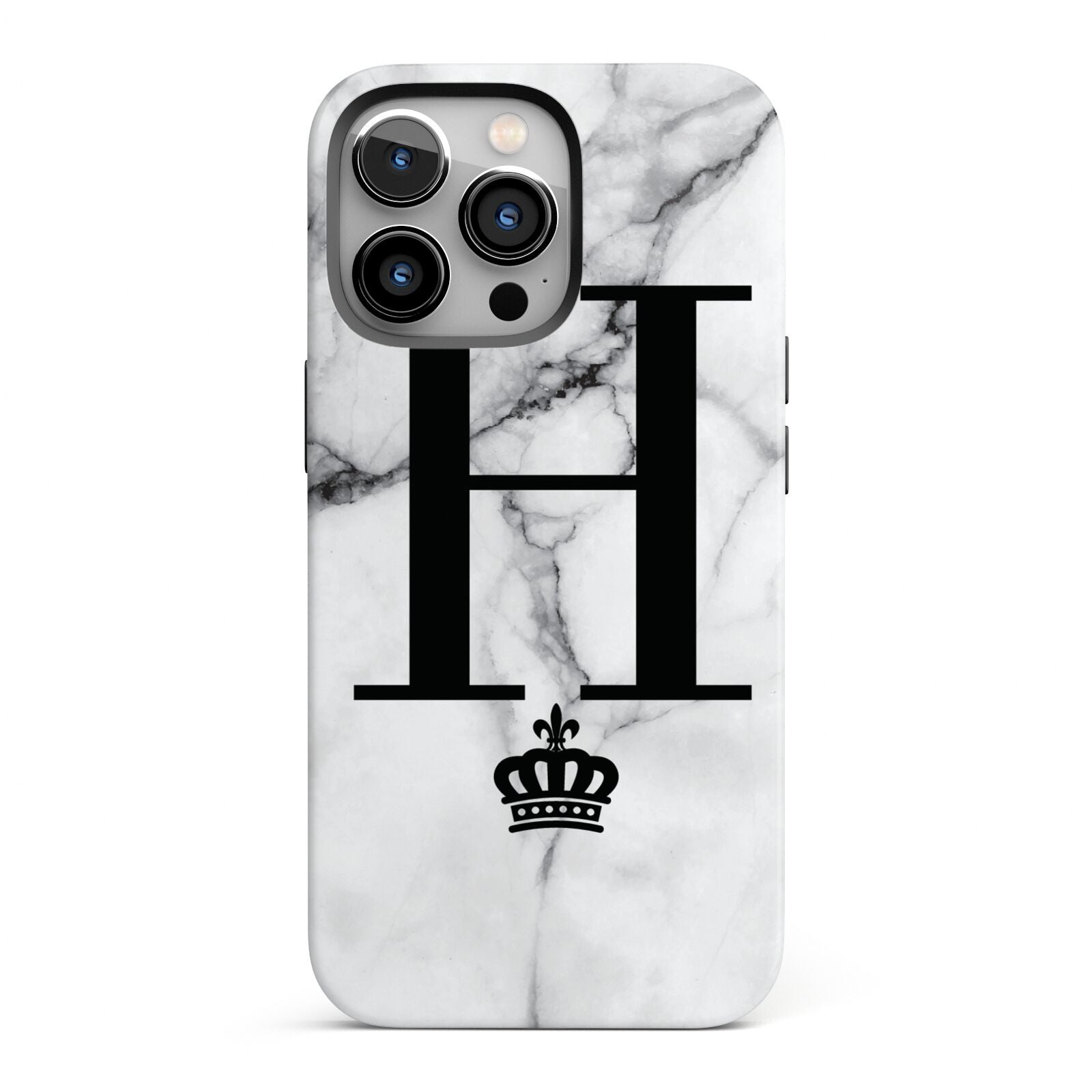 Personalised Big Initials Crown Marble iPhone 13 Pro Full Wrap 3D Tough Case