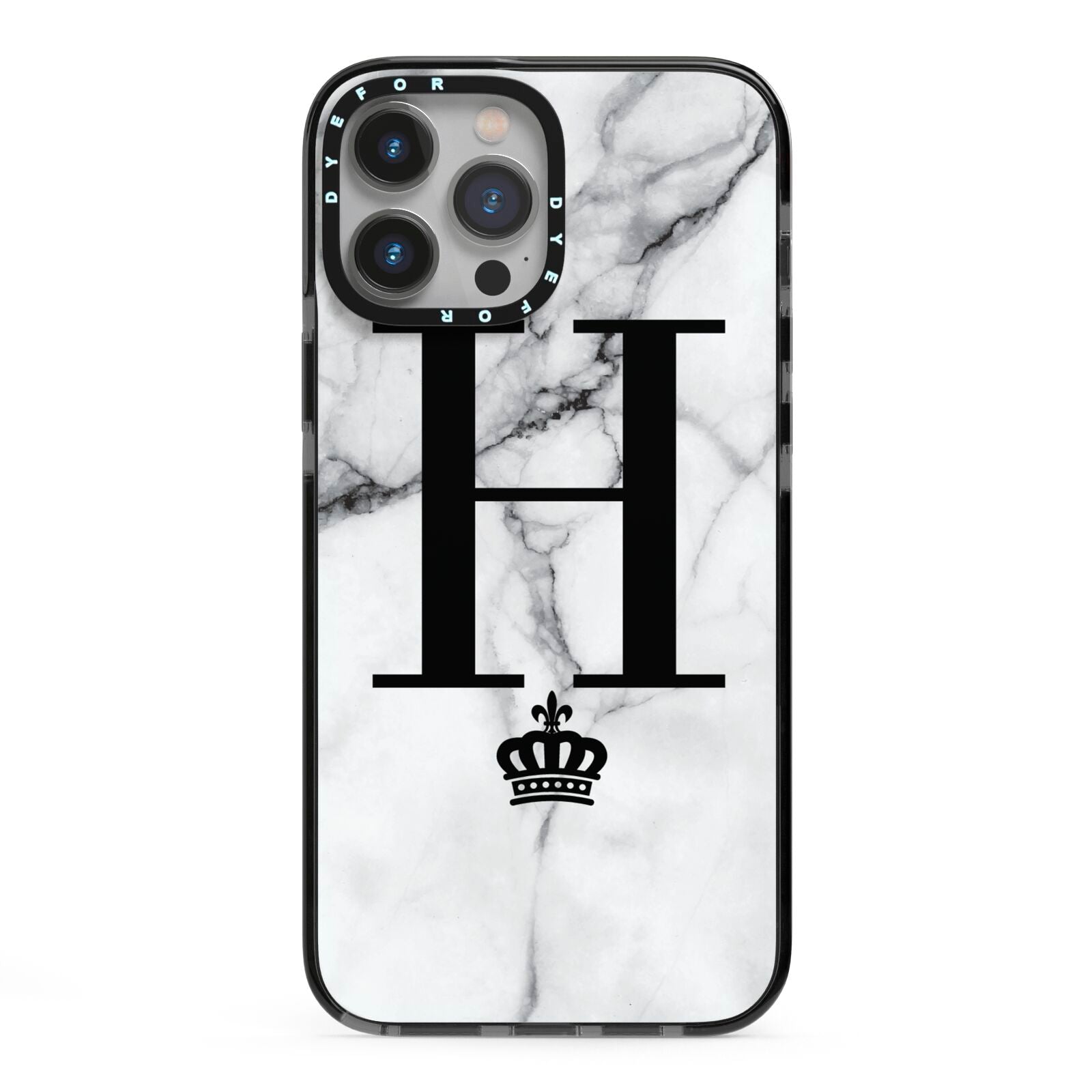 Personalised Big Initials Crown Marble iPhone 13 Pro Max Black Impact Case on Silver phone