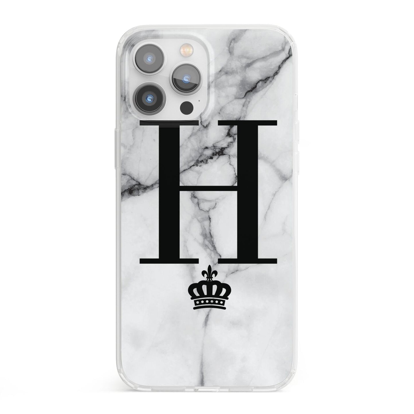 Personalised Big Initials Crown Marble iPhone 13 Pro Max Clear Bumper Case