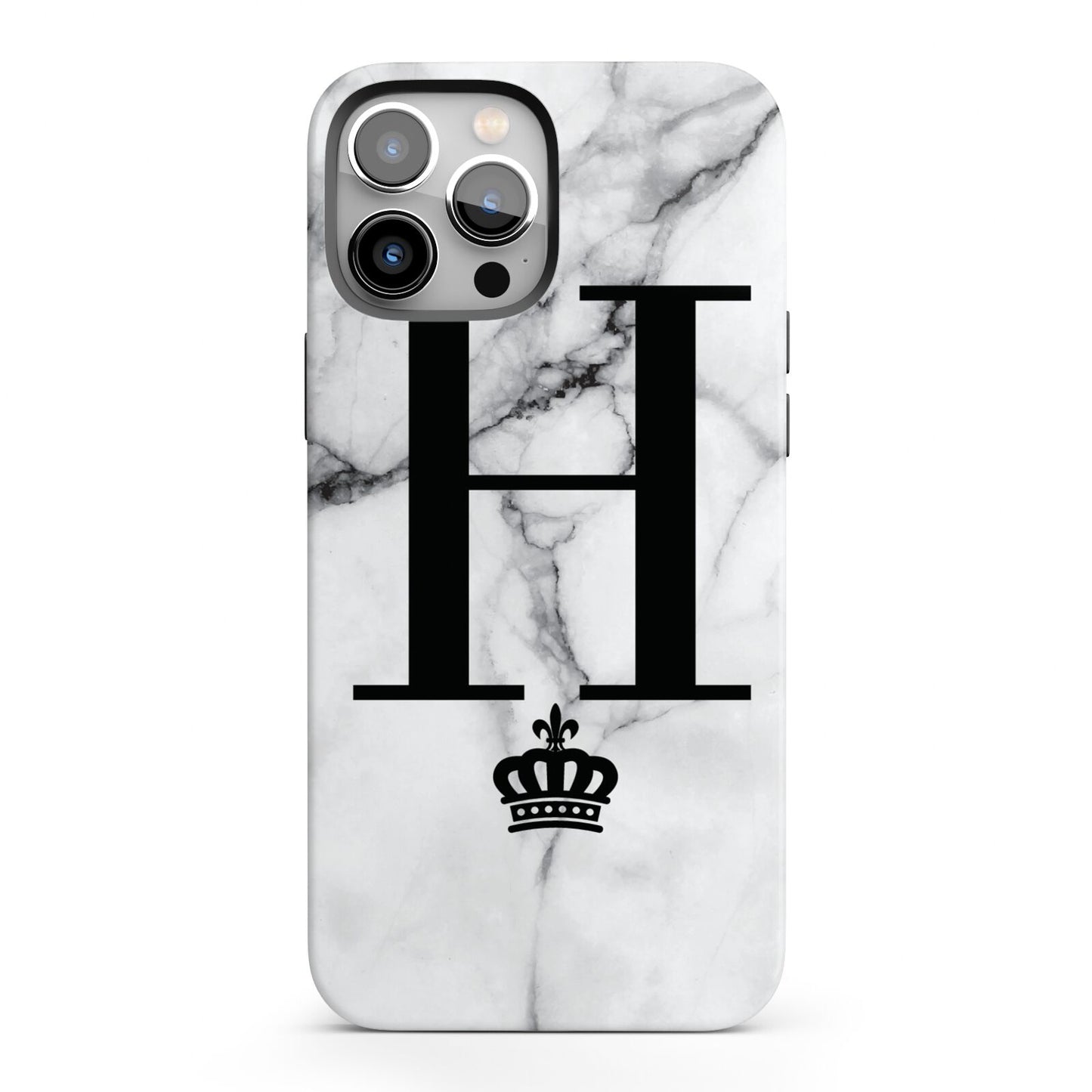 Personalised Big Initials Crown Marble iPhone 13 Pro Max Full Wrap 3D Tough Case