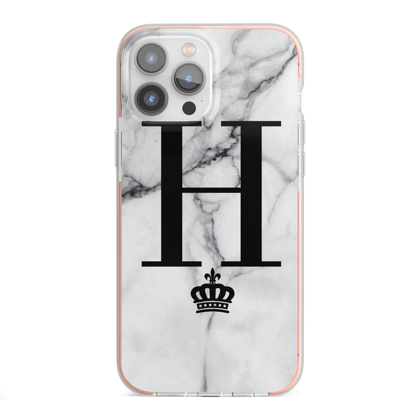 Personalised Big Initials Crown Marble iPhone 13 Pro Max TPU Impact Case with Pink Edges