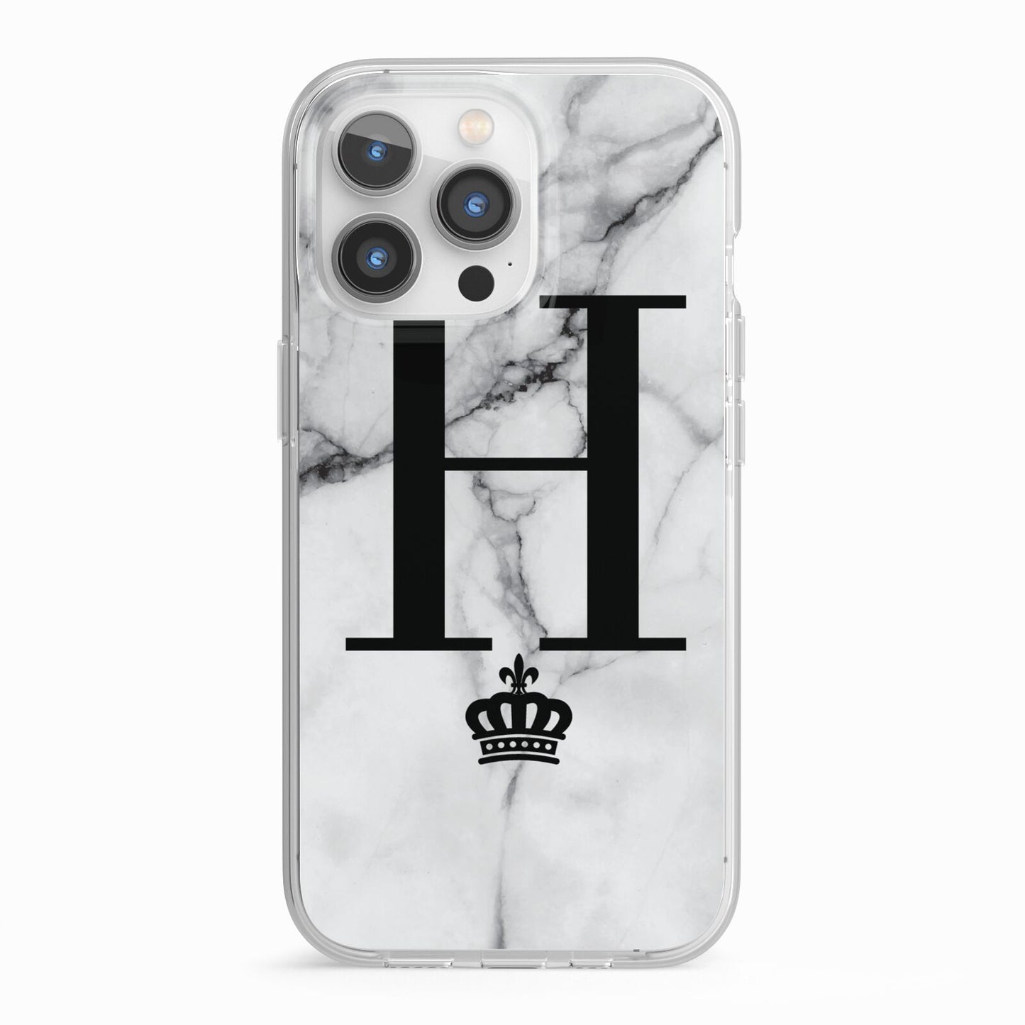 Personalised Big Initials Crown Marble iPhone 13 Pro TPU Impact Case with White Edges