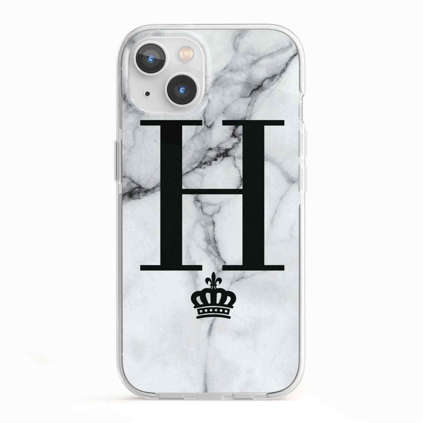 Personalised Big Initials Crown Marble iPhone 13 TPU Impact Case with White Edges