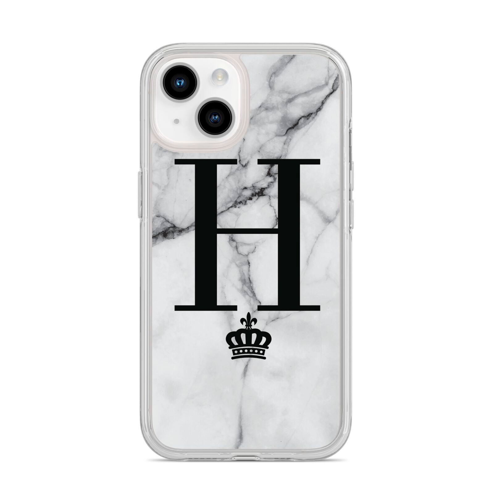 Personalised Big Initials Crown Marble iPhone 14 Clear Tough Case Starlight