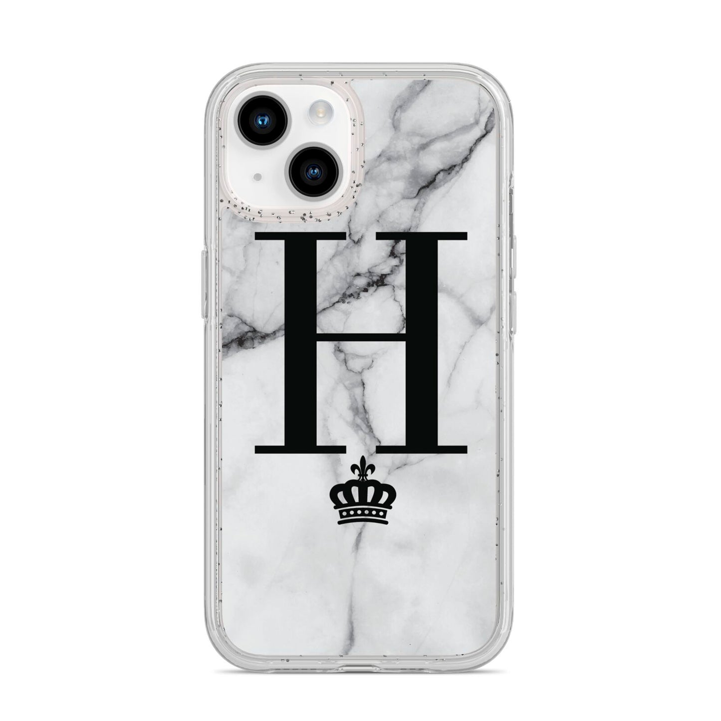 Personalised Big Initials Crown Marble iPhone 14 Glitter Tough Case Starlight