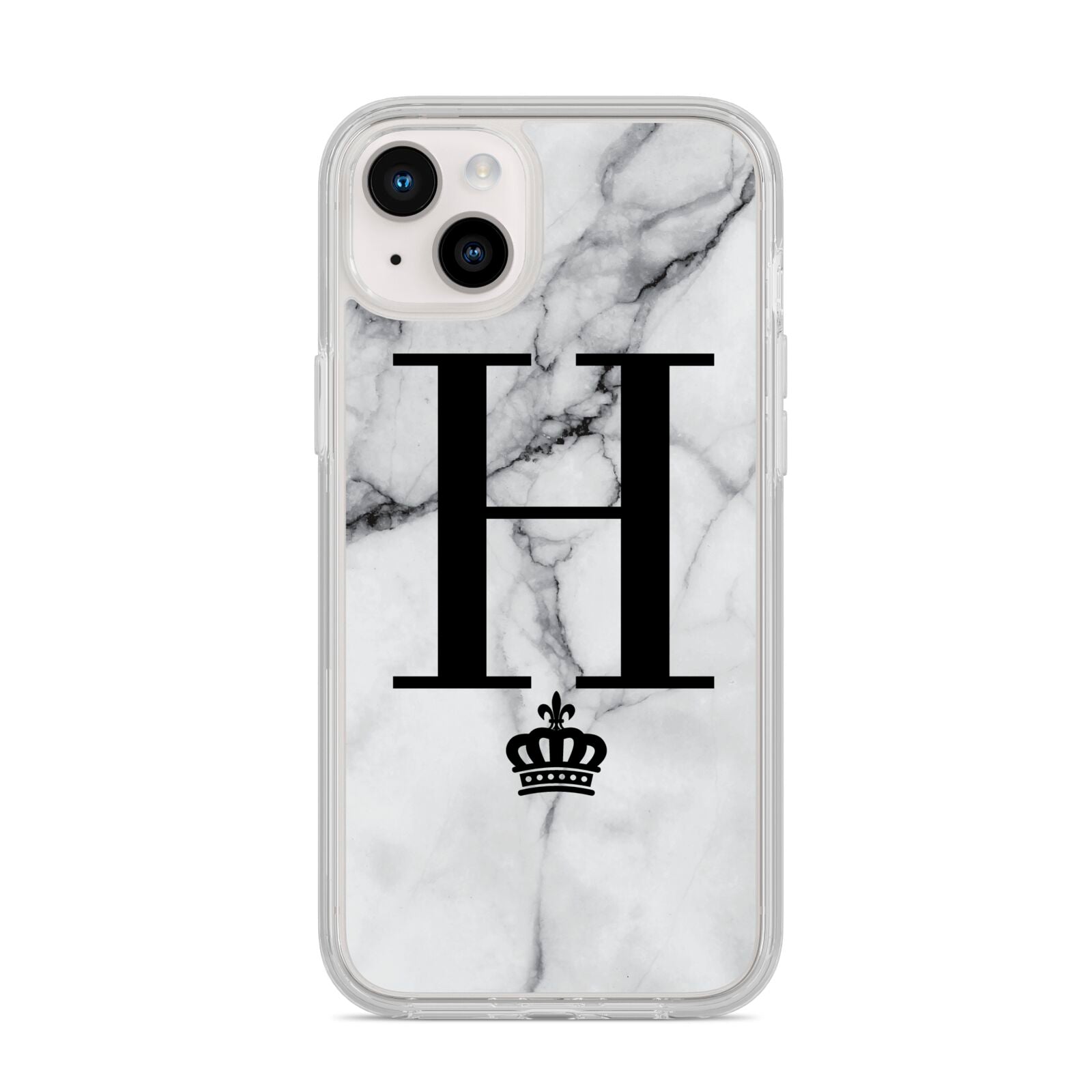 Personalised Big Initials Crown Marble iPhone 14 Plus Clear Tough Case Starlight