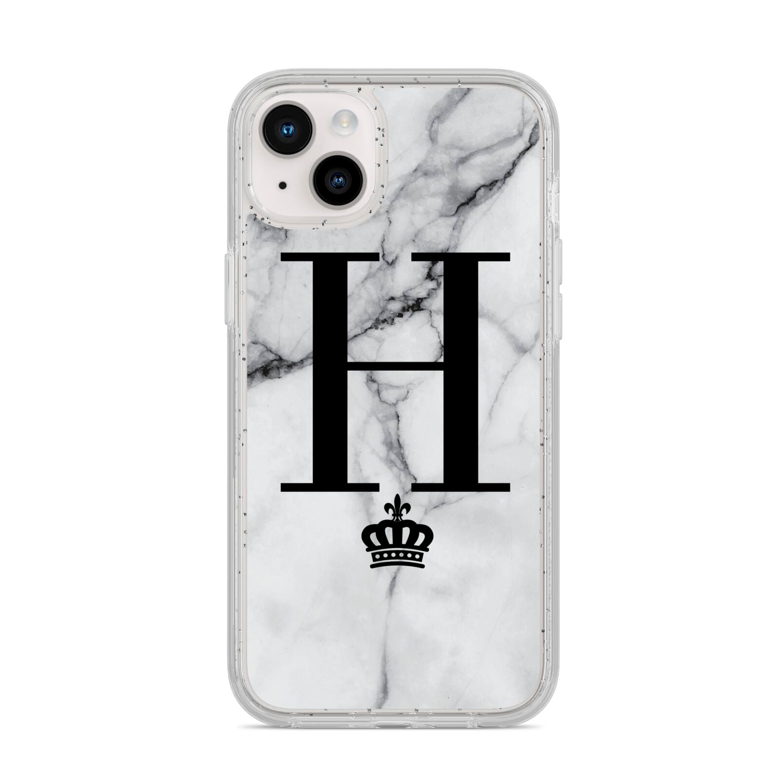 Personalised Big Initials Crown Marble iPhone 14 Plus Glitter Tough Case Starlight