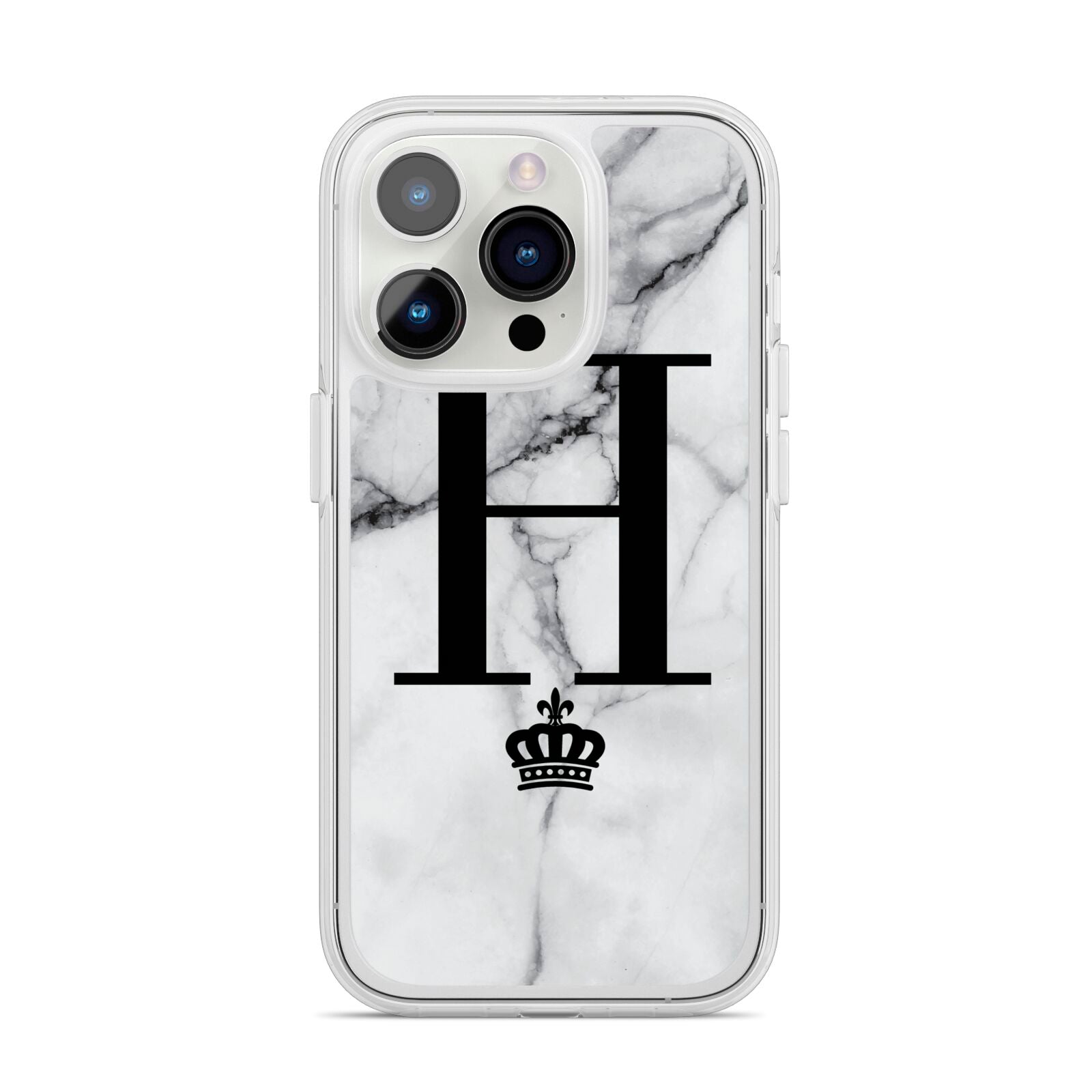 Personalised Big Initials Crown Marble iPhone 14 Pro Clear Tough Case Silver