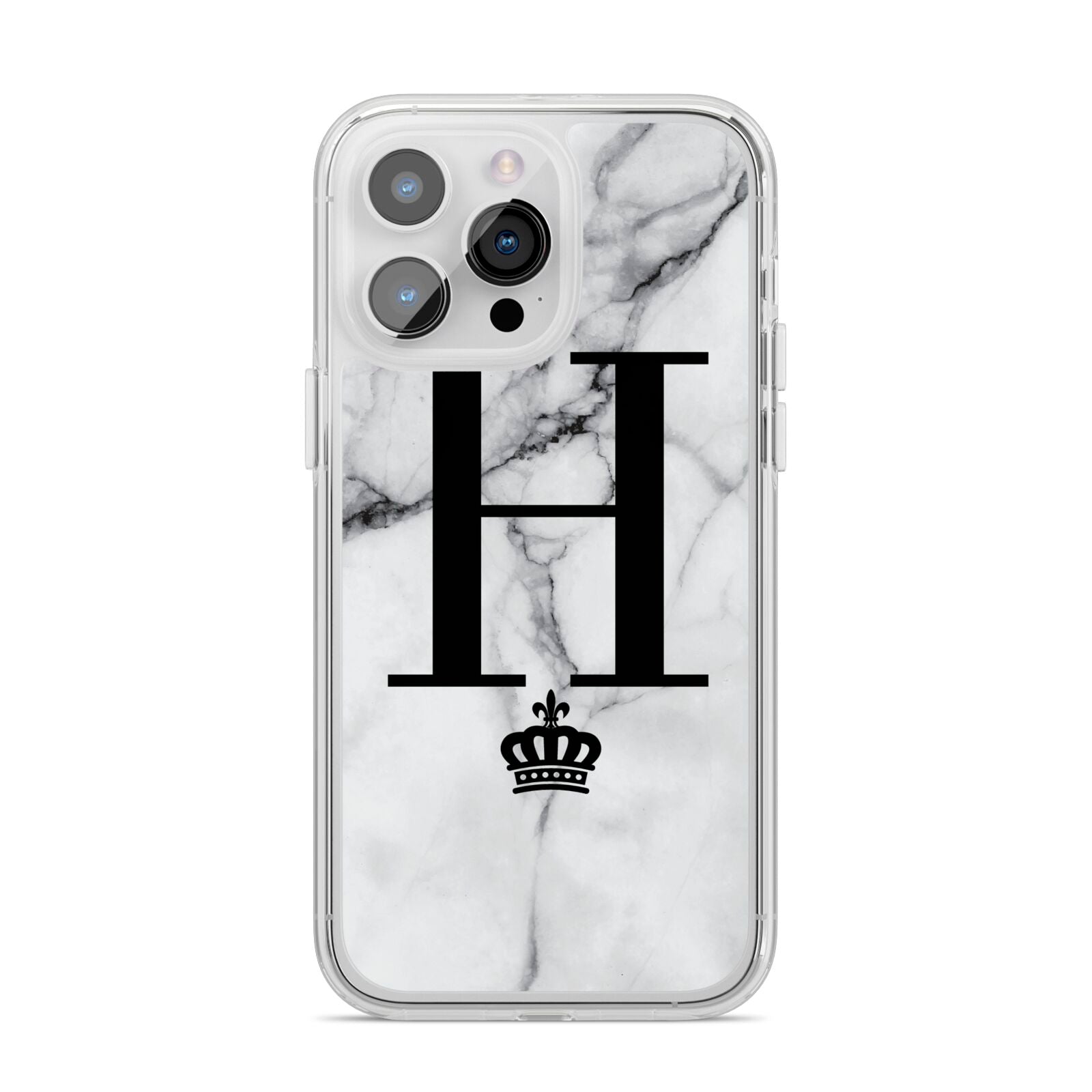 Personalised Big Initials Crown Marble iPhone 14 Pro Max Clear Tough Case Silver