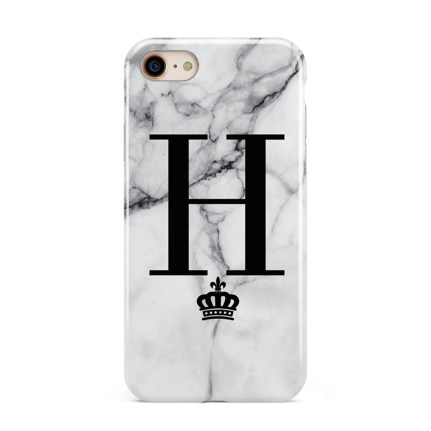 Personalised Big Initials Crown Marble iPhone 8 3D Tough Case on Gold Phone