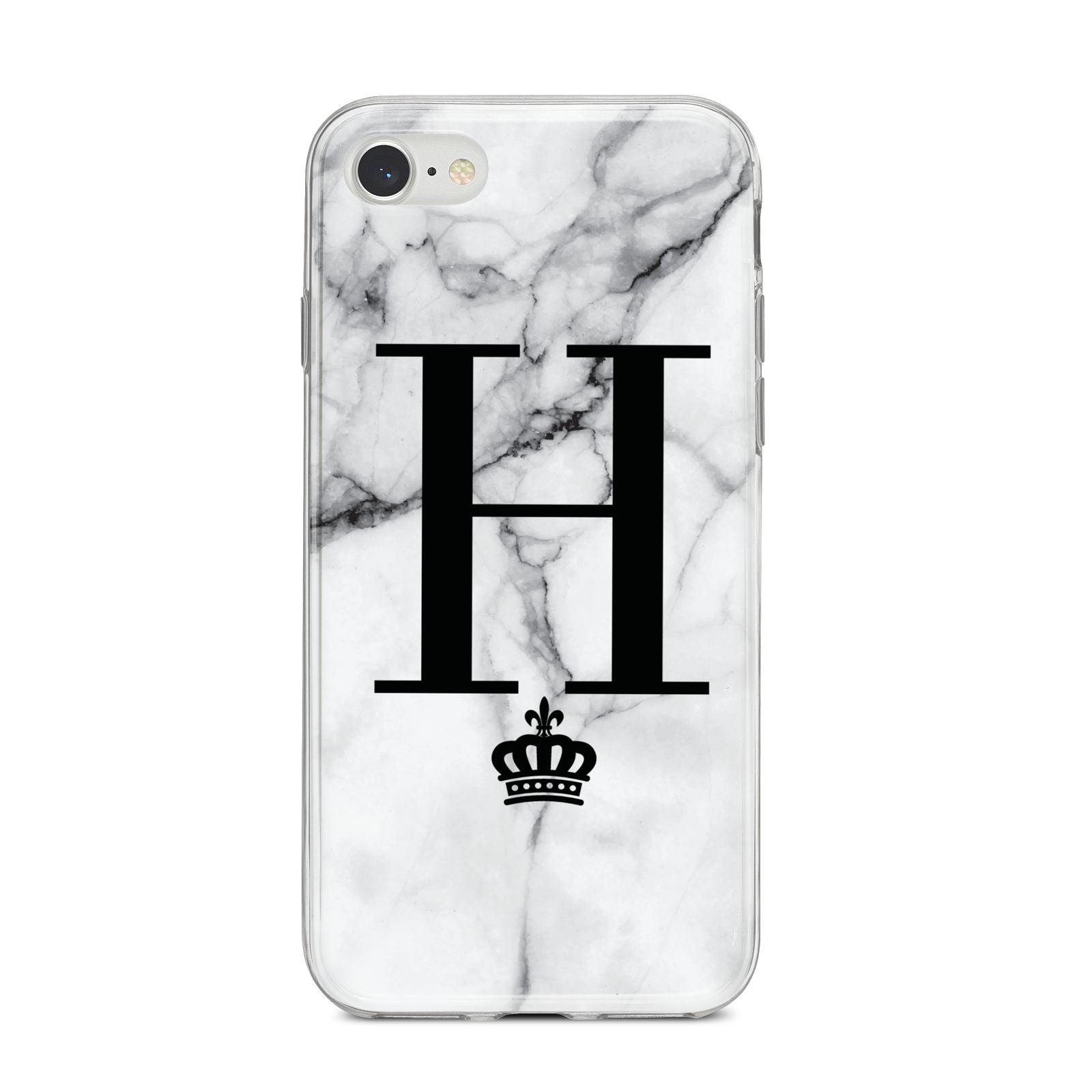 Personalised Big Initials Crown Marble iPhone 8 Bumper Case on Silver iPhone