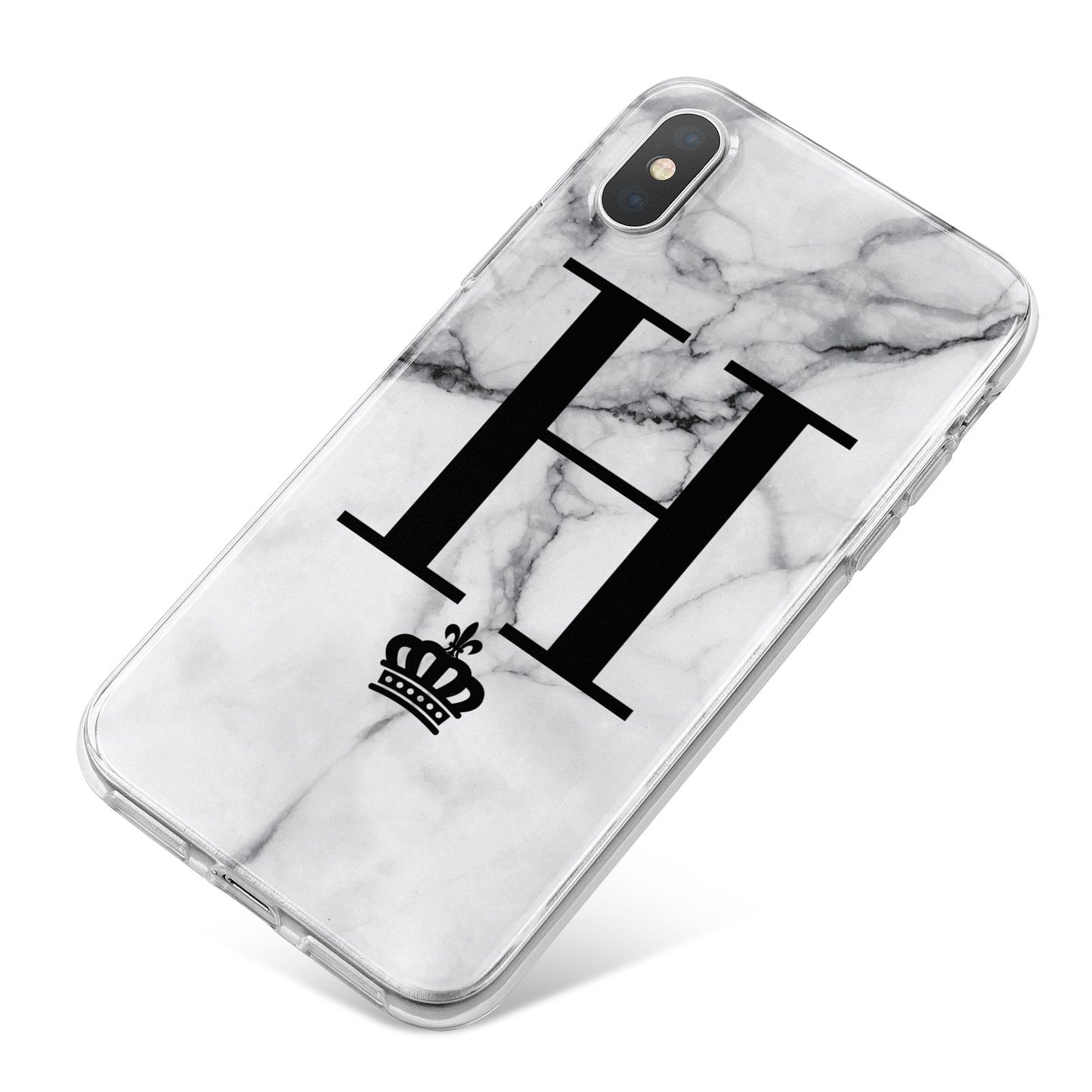 Personalised Big Initials Crown Marble iPhone X Bumper Case on Silver iPhone