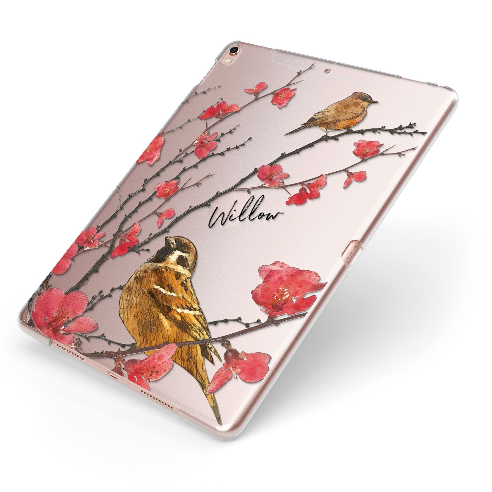 Personalised Birds Apple iPad Case on Rose Gold iPad Side View