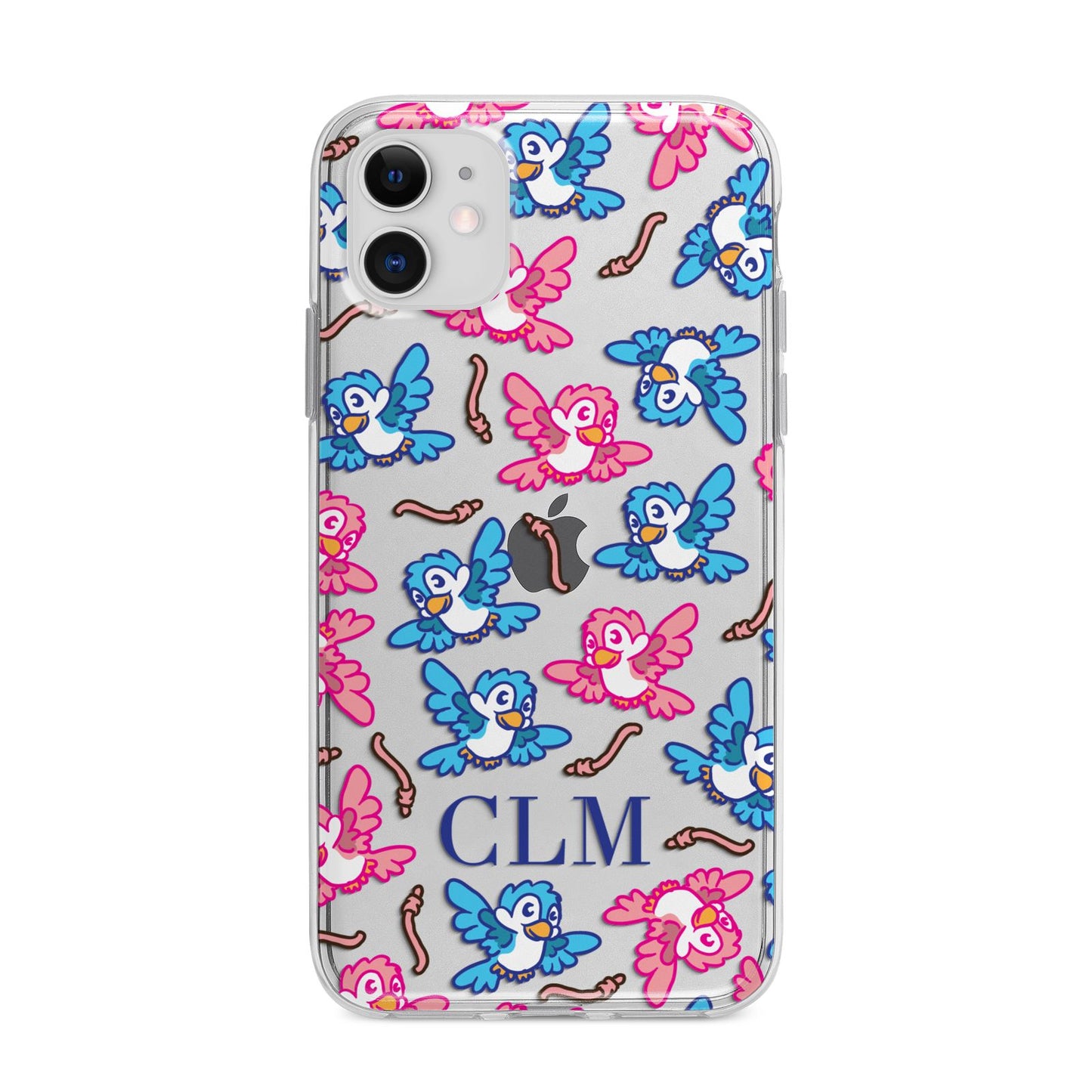 Personalised Birds Initials Clear Apple iPhone 11 in White with Bumper Case