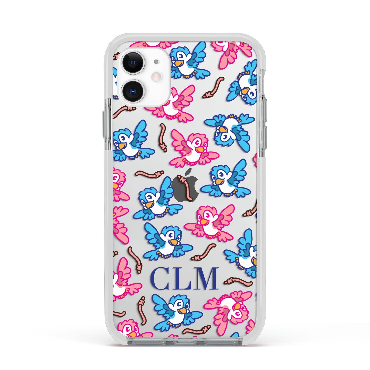 Personalised Birds Initials Clear Apple iPhone 11 in White with White Impact Case