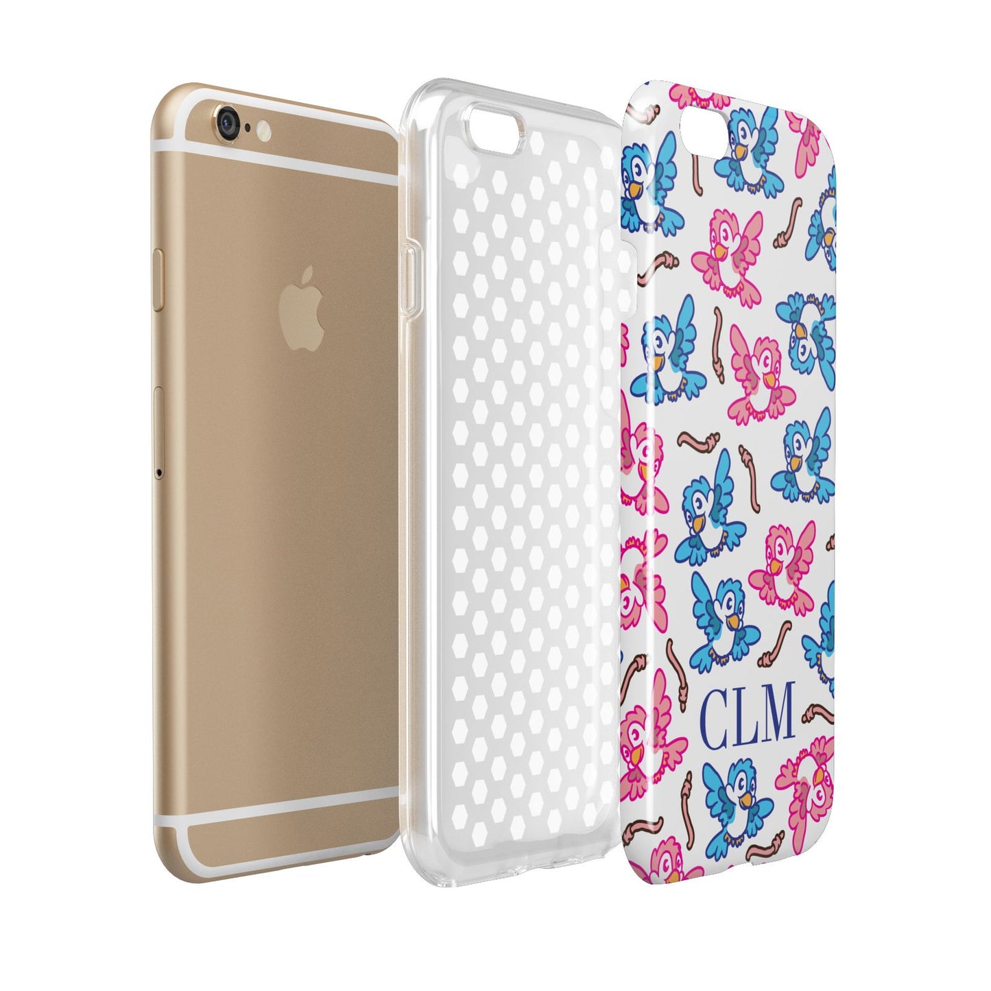 Personalised Birds Initials Clear Apple iPhone 6 3D Tough Case Expanded view