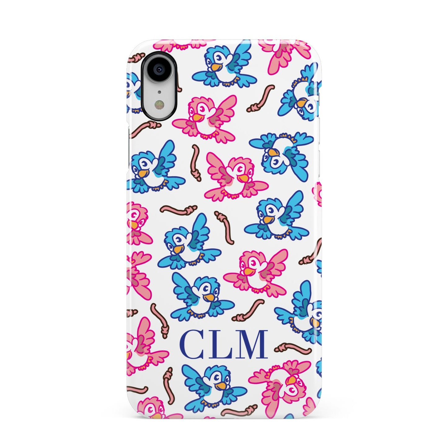 Personalised Birds Initials Clear Apple iPhone XR White 3D Snap Case