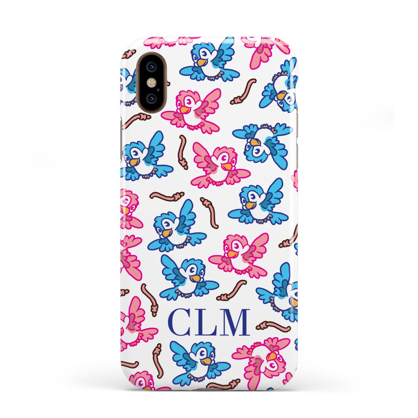 Personalised Birds Initials Clear Apple iPhone XS 3D Tough