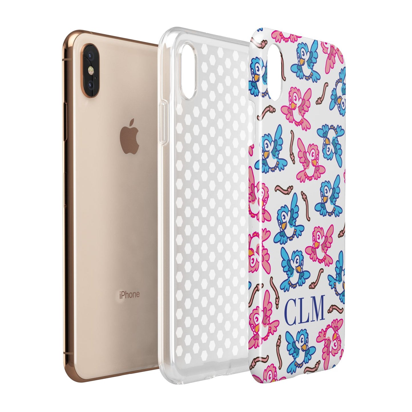 Personalised Birds Initials Clear Apple iPhone Xs Max 3D Tough Case Expanded View