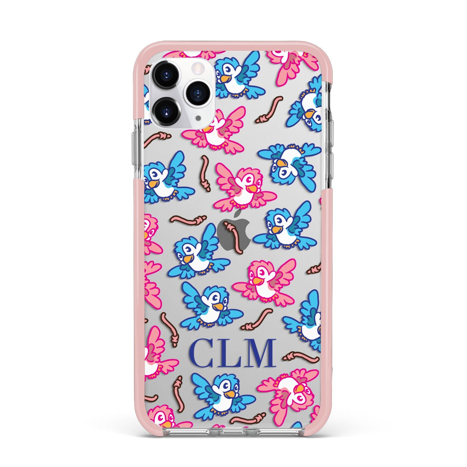 Personalised Birds Initials Clear iPhone 11 Pro Max Impact Pink Edge Case